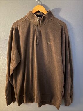 Greg Norman Men's Brown Quarter-Zip Sweater with Small Fish Logo